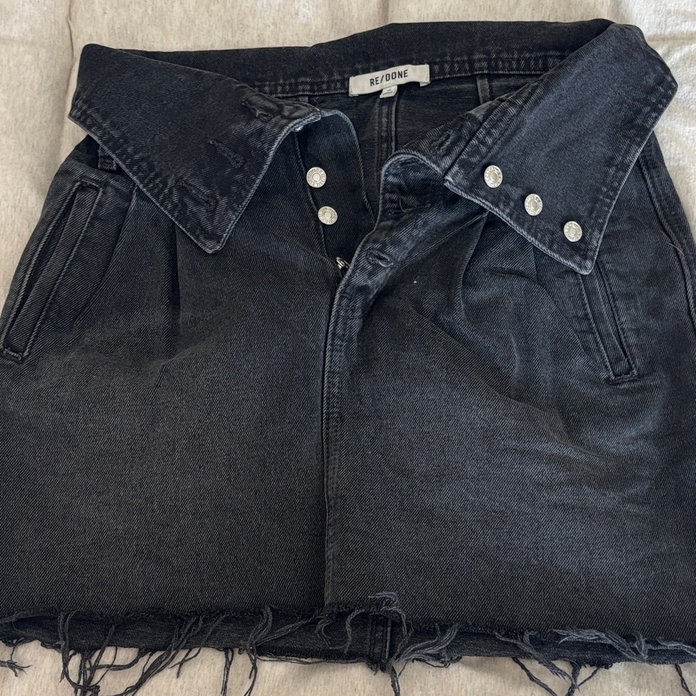 Re/Done Washed Black Denim Mini Skirt with Button Front